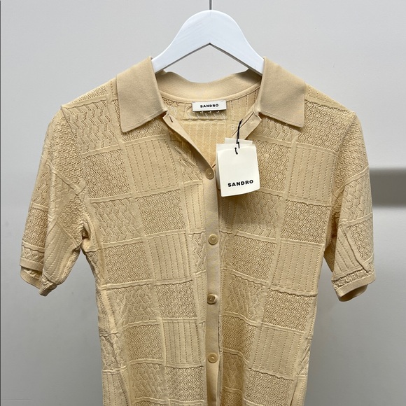 NWT Sandro Cream Pointelle Button-Up Shirt - Picture 2 of 8